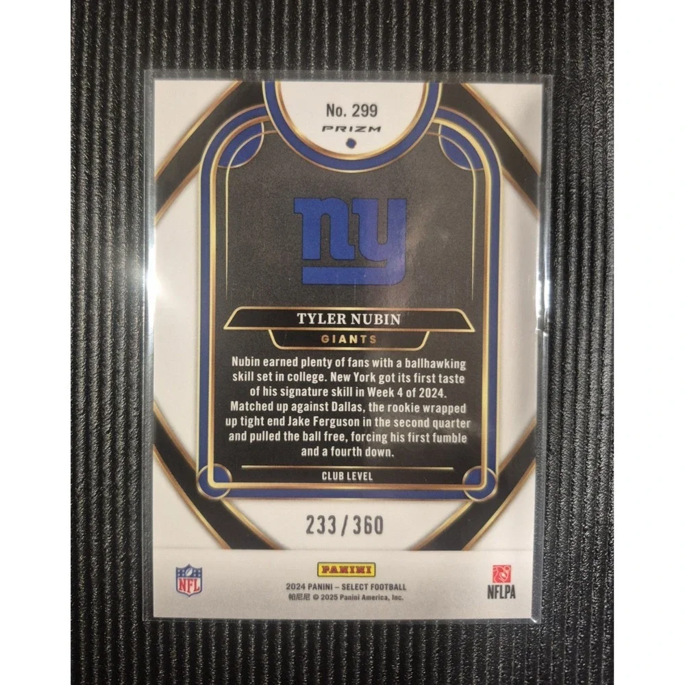 2024 Select Tyler Nubin #299 Club Level Purple Shock Prizm /360 (RC) NY Giants‎